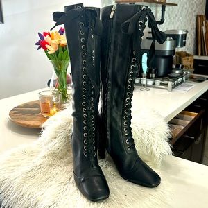 Beautiful Black Knee High Lace Up Boots